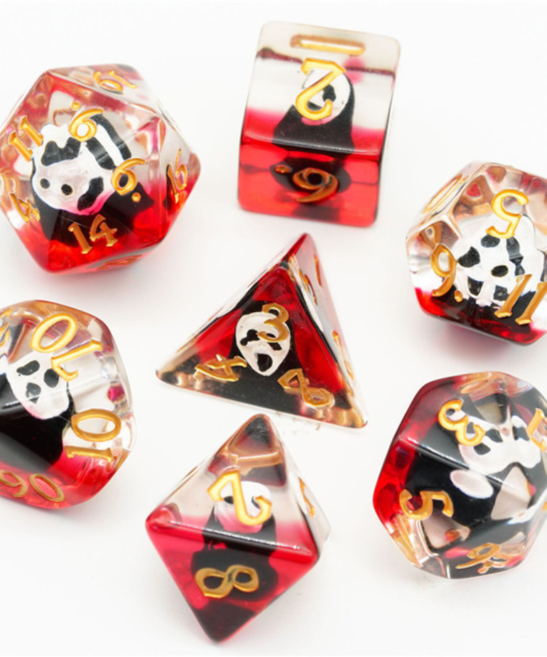 Gameopolis Dice - UDI Gameopolis Dice - Polyhedral 7-Die Set - Resin Ghostface - Red & Clear w/ Gold