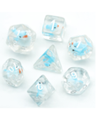 Gameopolis Dice - UDI Gameopolis Dice - Polyhedral 7-Die Set - Resin Blue Bird - Clear w/ White