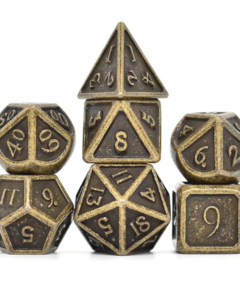 Gameopolis Dice - UDI Gameopolis Dice - Polyhedral 7-Die Set - Barrel Ancient Metal - Bronze