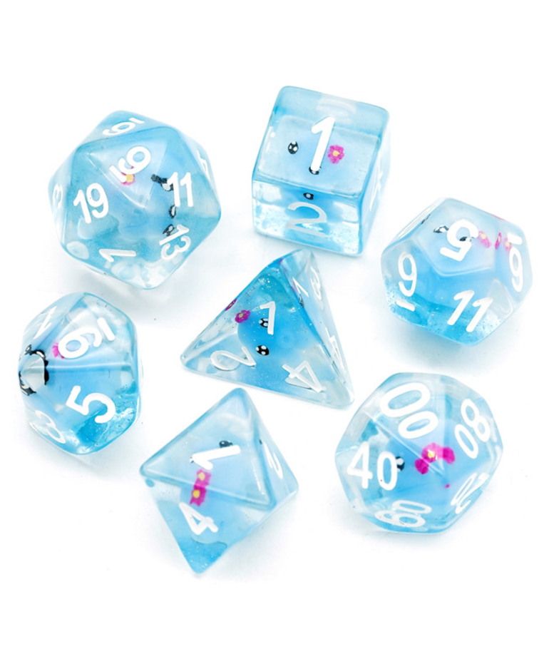 Gameopolis Dice - UDI Gameopolis Dice - Polyhedral 7-Die Set - Resin Blue Octopus - Clear w/ White