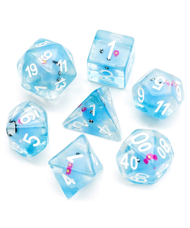 Udixi Dice - UDI Udixi Dice - Polyhedral 7-Die Set - Resin Blue Octopus - Clear w/ White