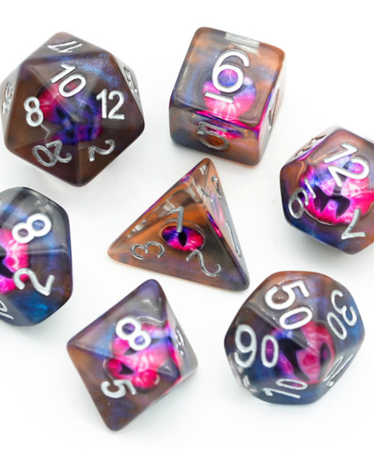 Gameopolis Dice - UDI Gameopolis Dice - Polyhedral 7-Die Set -  Demon Eye Dice - Orange