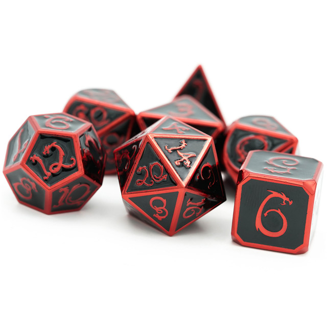 Dice - Polyhedral 7-Die Set - Electrophoretic Metal - Red & Black