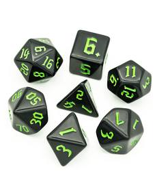 Gameopolis Dice - UDI Gameopolis: Dice - Polyhedral 7 Set - Simple Black - Black w/ Green