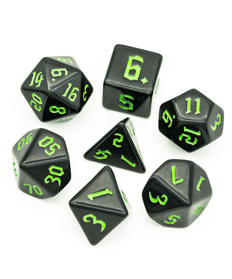 Gameopolis Dice - UDI Gameopolis: Dice - Polyhedral 7 Set - Simple Black - Black w/ Green