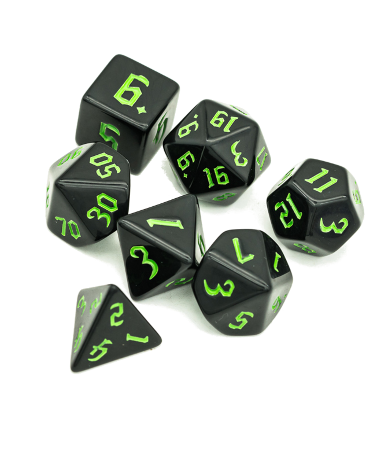 Gameopolis Dice - UDI Gameopolis: Dice - Polyhedral 7-Die Set - Black w/ Green