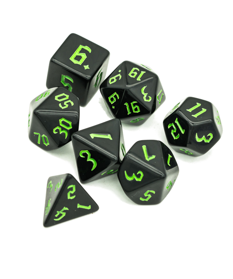 Gameopolis Dice - UDI Gameopolis: Dice - Polyhedral 7 Set - Simple Black - Black w/ Green