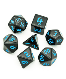 Gameopolis Dice - UDI Polyhedral 7-Die Set - Simple Black - Black w/ Blue