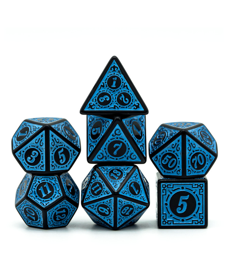 Gameopolis Dice - UDI Gameopolis: Dice - Polyhedral 7 Set - Acrylic Pattern - Window Lattice - Blue/Black