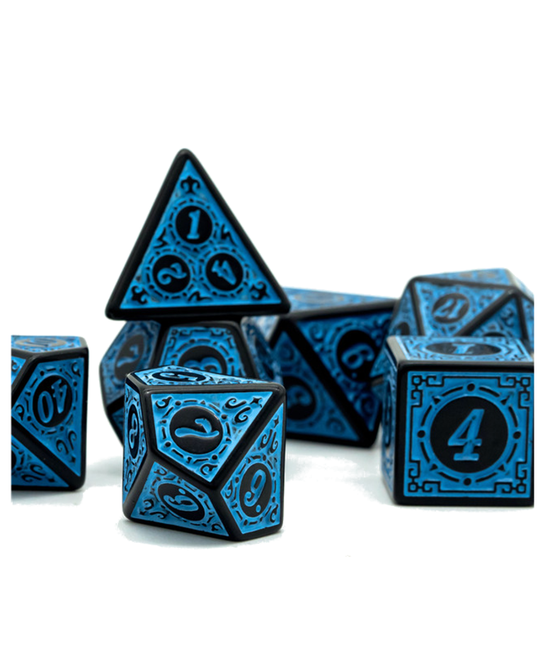 Gameopolis Dice - UDI Gameopolis: Dice - Polyhedral 7 Set - Acrylic Pattern - Window Lattice - Blue/Black