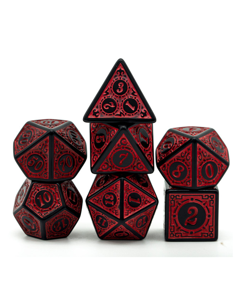 Gameopolis Dice - UDI Gameopolis: Dice - Polyhedral 7 Set - Acrylic Pattern - Window Lattice - Red/Black