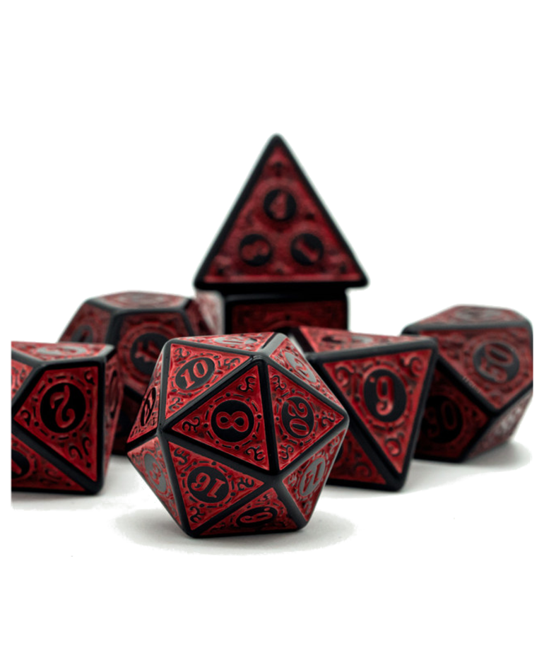 Gameopolis Dice - UDI Gameopolis: Dice - Polyhedral 7 Set - Acrylic Pattern - Window Lattice - Red/Black