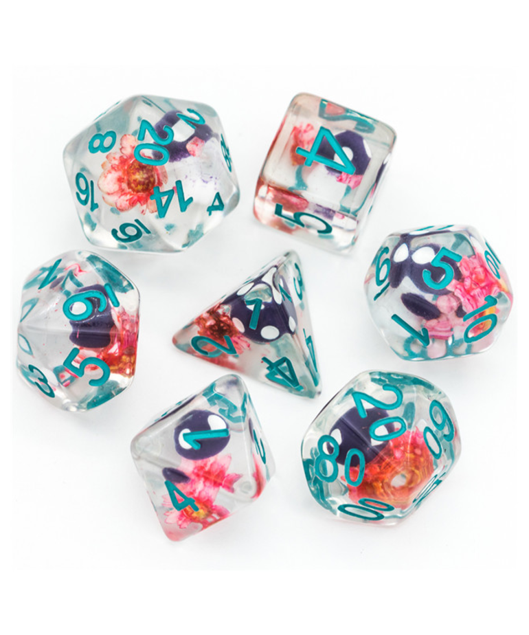 Gameopolis Dice - UDI Gameopolis: Dice - Polyhedral 7-Die Set - Red Flower & Purple Mushroom