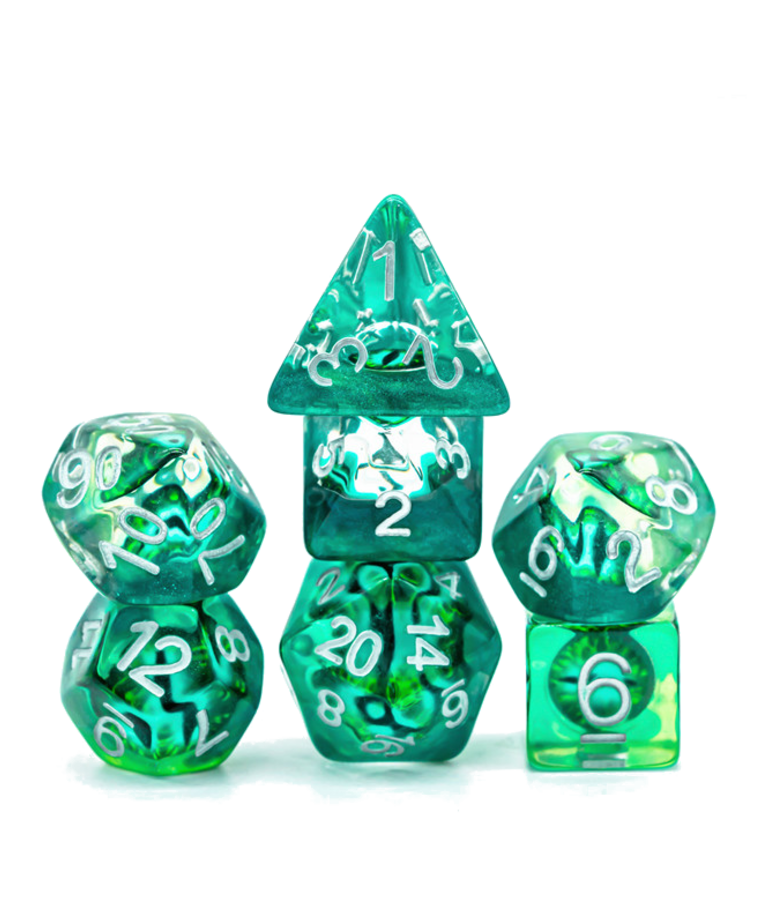 Gameopolis Dice - UDI Gameopolis: Dice - Polyhedral 7-Die Set - Demon Eye Dice - Green