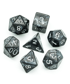 Gameopolis Dice - UDI Polyhedral 7-Die Set - Black Brushed White Silk