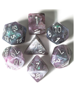 Gameopolis Dice - UDI Gameopolis: Dice - Polyhedral 7-Die Set - Resin Galaxy Glitter Dice - Purple & Grey w/ Blue/Green Glitter