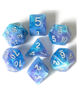 Gameopolis Dice - UDI Gameopolis: Dice - Polyhedral 7- Die Set - Resin Galaxy Glitter Dice - Blue & Purple w/ Silver Glitter