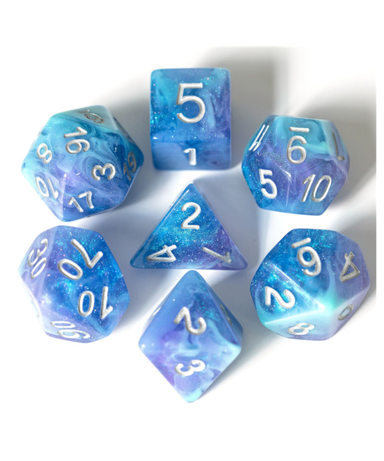 Gameopolis Dice - UDI Gameopolis: Dice - Polyhedral 7 Set - Galaxy Glitter - Blue & Purple w/ Silver