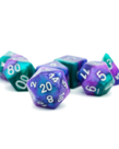 Gameopolis Dice - UDI Gameopolis: Dice - Polyhedral 7-Die Set - Resin Galaxy Glitter Dice - Blue, Green & Purple  w/ Blue/Green Glitter