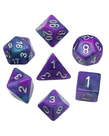 Gameopolis Dice - UDI Gameopolis: Dice - Polyhedral 7-Die Set - Resin Galaxy Glitter Dice - Purple w/ Blue/Green Glitter