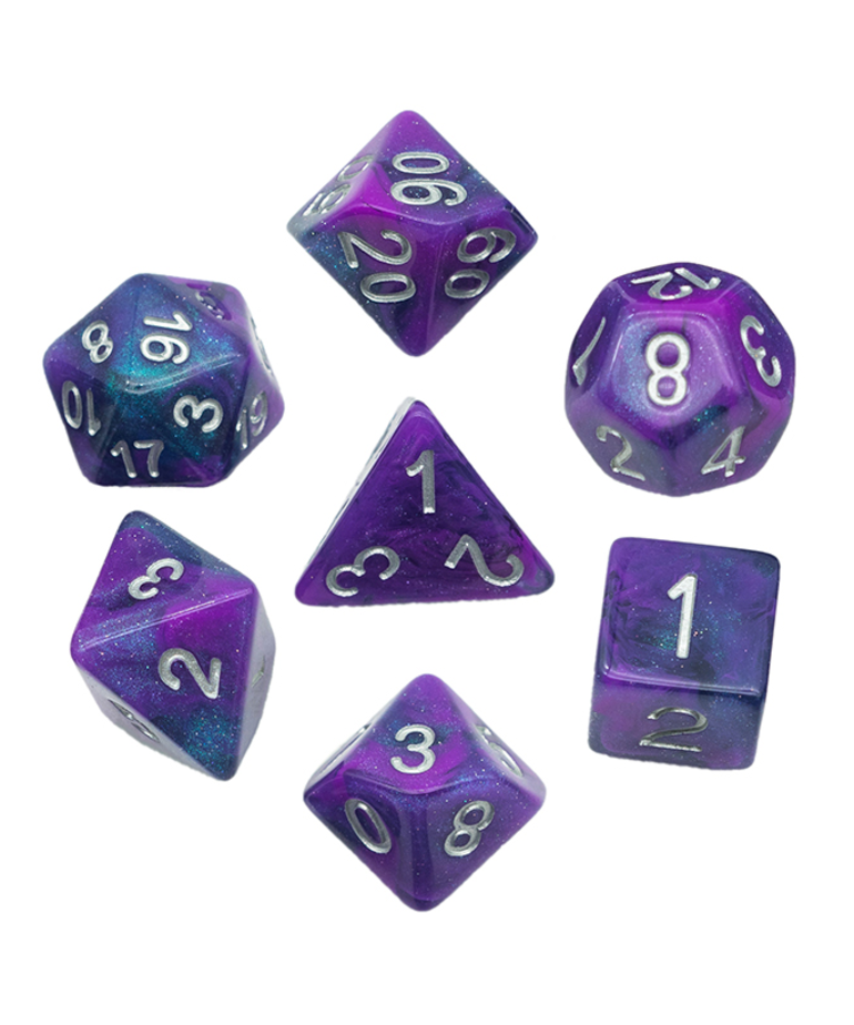 Gameopolis Dice - UDI Gameopolis: Dice - Polyhedral 7 Set - Galaxy Glitter - Purple Blue w/ Silver