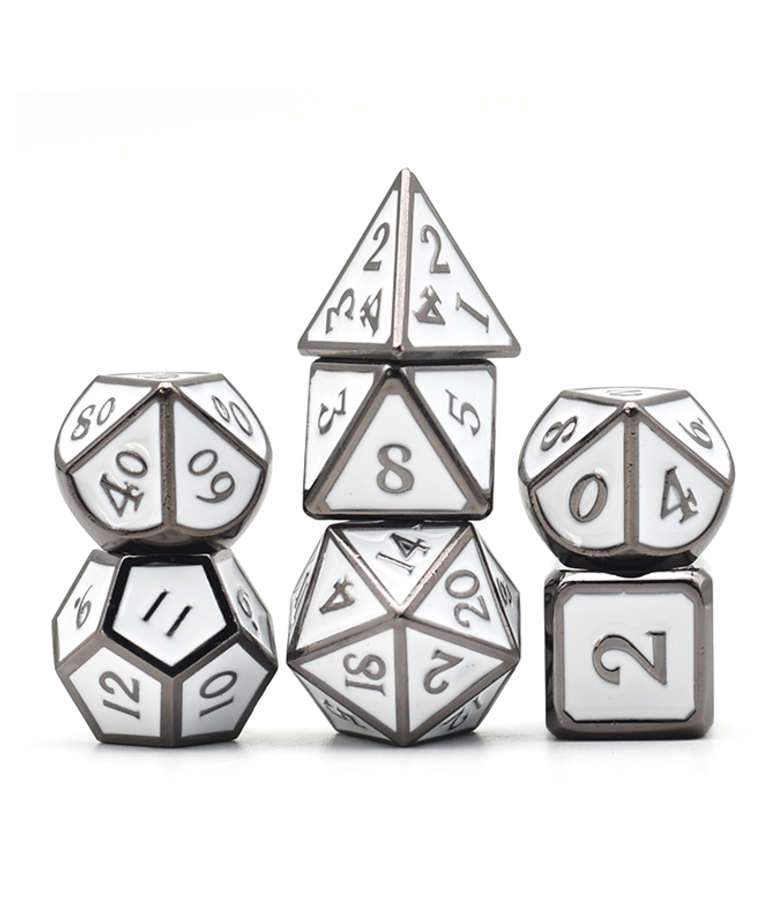 Gameopolis Dice - UDI Gameopolis: Dice - Polyhedral 7-Die Set - Metal - White Sapphire Enamel w/ Silver Plating