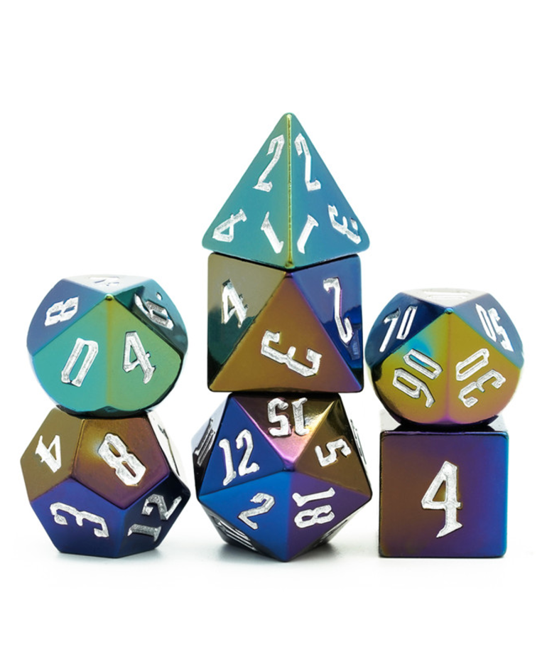 Gameopolis Dice - UDI Gameopolis: Dice - Polyhedral 7-Die Set - Colorful Metallic Dice - Silver Font