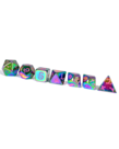 Gameopolis Dice - UDI Gameopolis: Dice - Polyhedral 7-Die Set - Rainbow Metal Dice w/ Pink Dragon Font