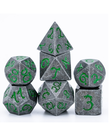 Gameopolis Dice - UDI Gameopolis: Dice - Polyhedral 7-Die Set - Old Metal Dice w/ Green Dragon Font