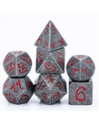 Gameopolis Dice - UDI Gameopolis: Dice - Polyhedral 7-Die Set - Old Metal Dice w/ Red Dragon Font