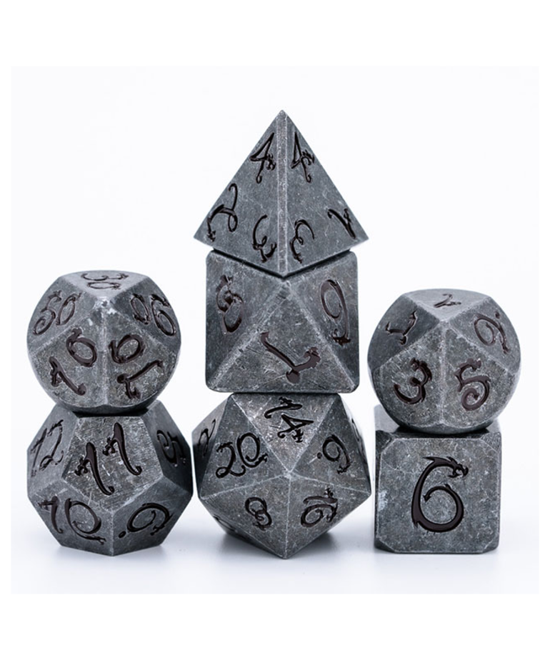 Udixi Dice - UDI Udixi: Dice - Polyhedral 7-Die Set - Old Metal Dice w/ Bronze Dragon Font