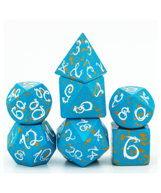 Gameopolis Dice - UDI Metal Dice - Blue & Yellow w/ White Dragon Font