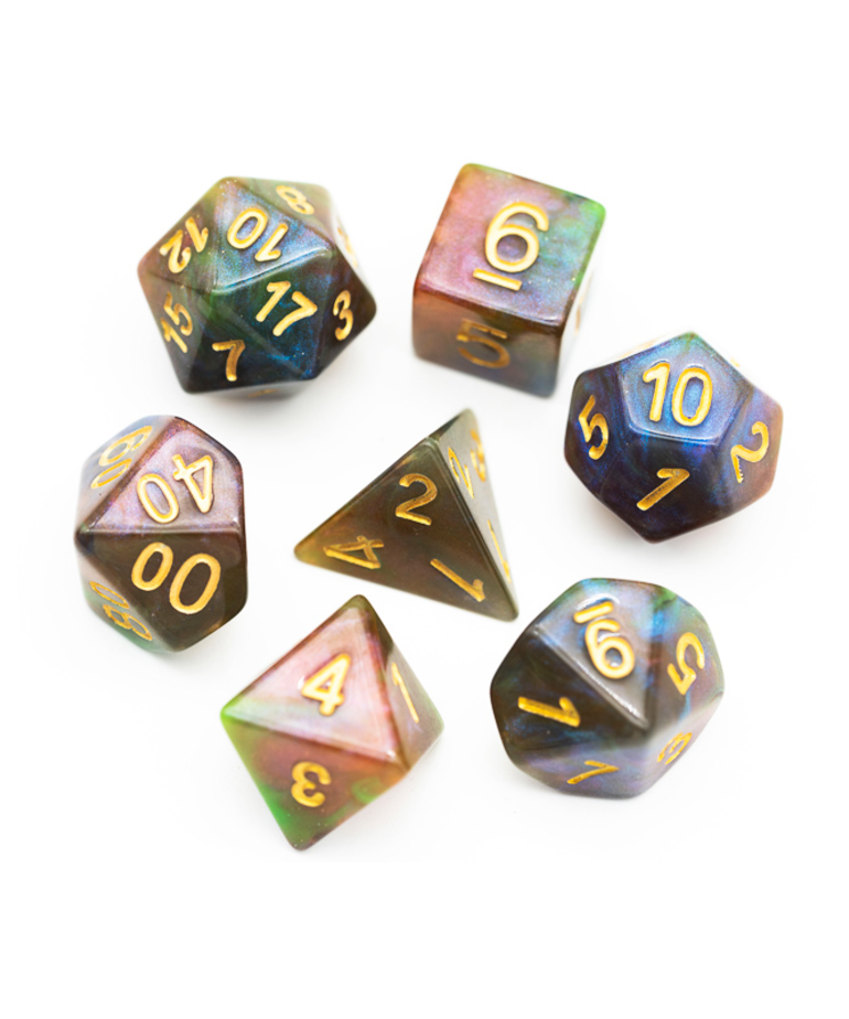 Gameopolis Dice - UDI Gameopolis: Dice - Polyhedral 7-Die Set - Galaxy Glitter Dice - Purple & Green