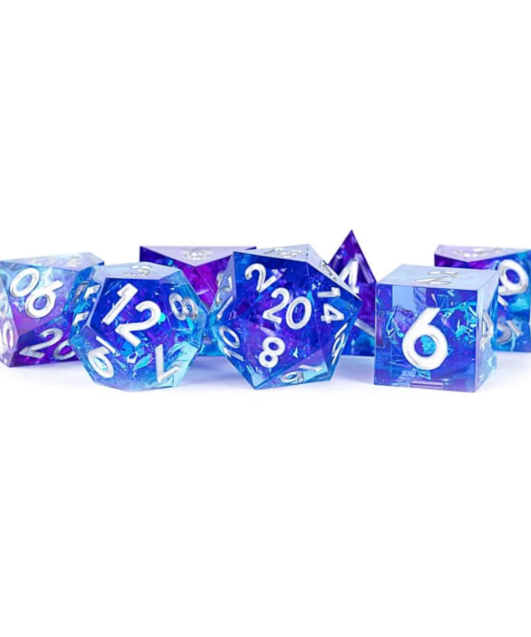 Metallic Dice Games - LIC Metallic Dice Games - Polyhedral 7-Die Set - Handcrafted Sharp Edge Resin Dice - Oceanic Flare