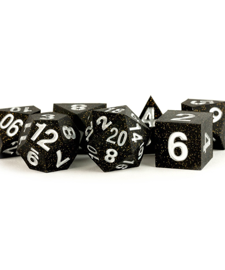 Metallic Dice Games - LIC Metallic Dice Games - Polyhedral 7-Die Set - Sharp Edge Silicone Rubber - Gold Scatter