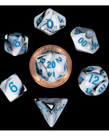 Metallic Dice Games - LIC Metallic Dice Games - Mini Polyhedral 7-Die Set - Marble - Black & White w/ Blue