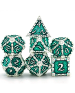 Gameopolis Dice - UDI Gameopolis: Dice - Polyhedral 7-Die Set - Metal Dice - Dagger of Venom - Silver & Green