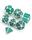 Gameopolis Dice - UDI Gameopolis: Dice - Polyhedral 7-Die Set - Metal Dice - Dagger of Venom - Silver & Green