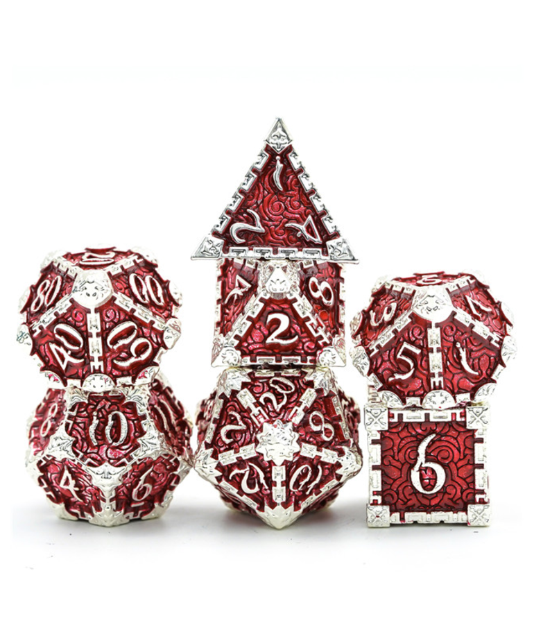 Gameopolis Dice - UDI Gameopolis: Dice - Polyhedral 7-Die Set - Metal Dice - Dagger of Venom - Silver & Red