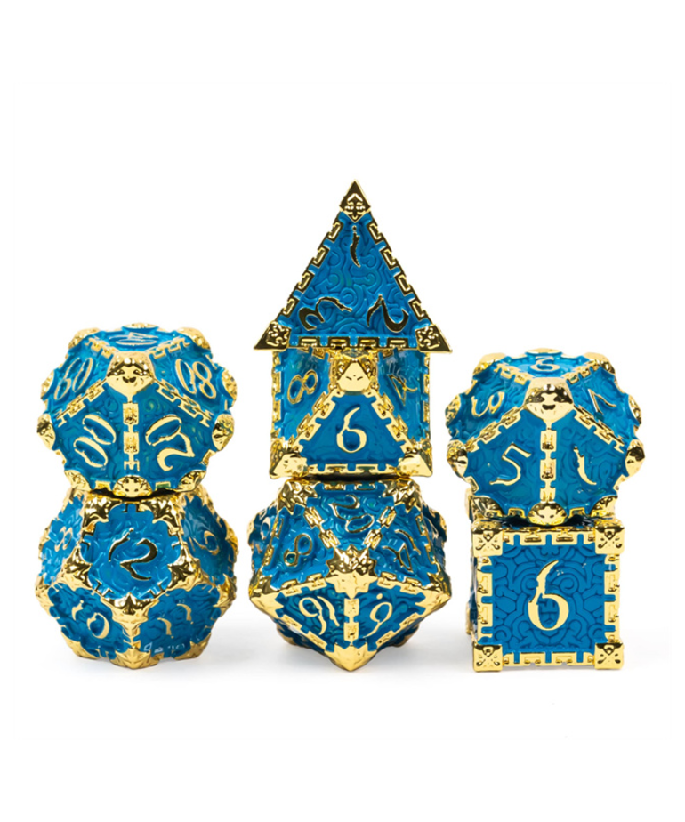 Gameopolis Dice - UDI Gameopolis: Dice - Polyhedral 7-Die Set - Metal Dice - Dagger of Venom - Golden & Blue