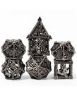 Gameopolis Dice - UDI Gameopolis Dice: Polyhedral 7-Die Set - Metal Dice - Hollow Character Class Themed Dice - Silver