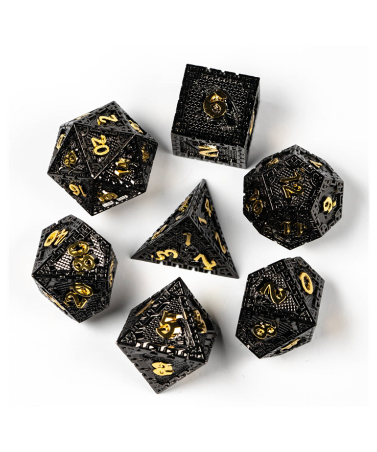 Gameopolis Dice - UDI Gameopolis: Dice - Polyhedral 7-Die Set - Metal Dice - City Wall Dragon