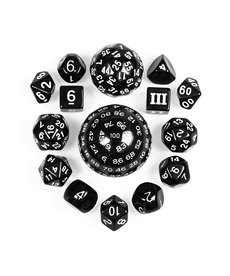 Gameopolis Dice - UDI 15 Piece Set d3-d100 - Black w/ White