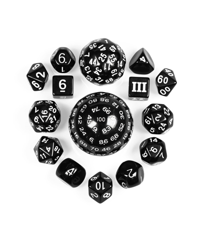 Gameopolis Dice - UDI Gameopolis Dice: 15 Piece Set d3-d100 - Black w/ White