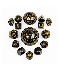 Gameopolis Dice - UDI 15 Piece Set d3-d100 - Black w/ Yellow