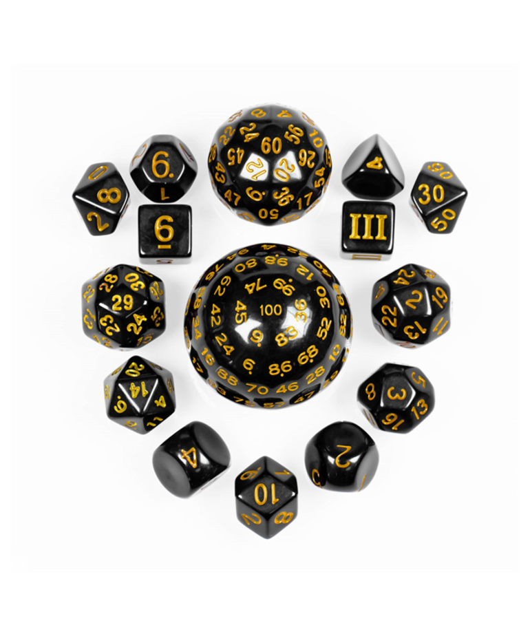 Gameopolis Dice - UDI Gameopolis Dice: 15 Piece Set d3-d100 - Black w/ Yellow