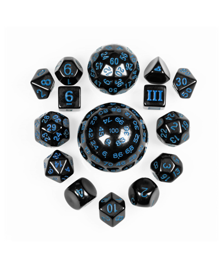 Udixi Dice - UDI Udixi Dice: 15 Piece Set d3-d100 - Black w/ Blue