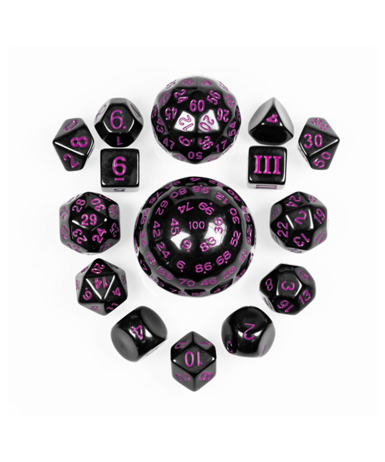 Gameopolis Dice - UDI Gameopolis Dice: 15 Piece Set d3-d100 - Black w/ Purple