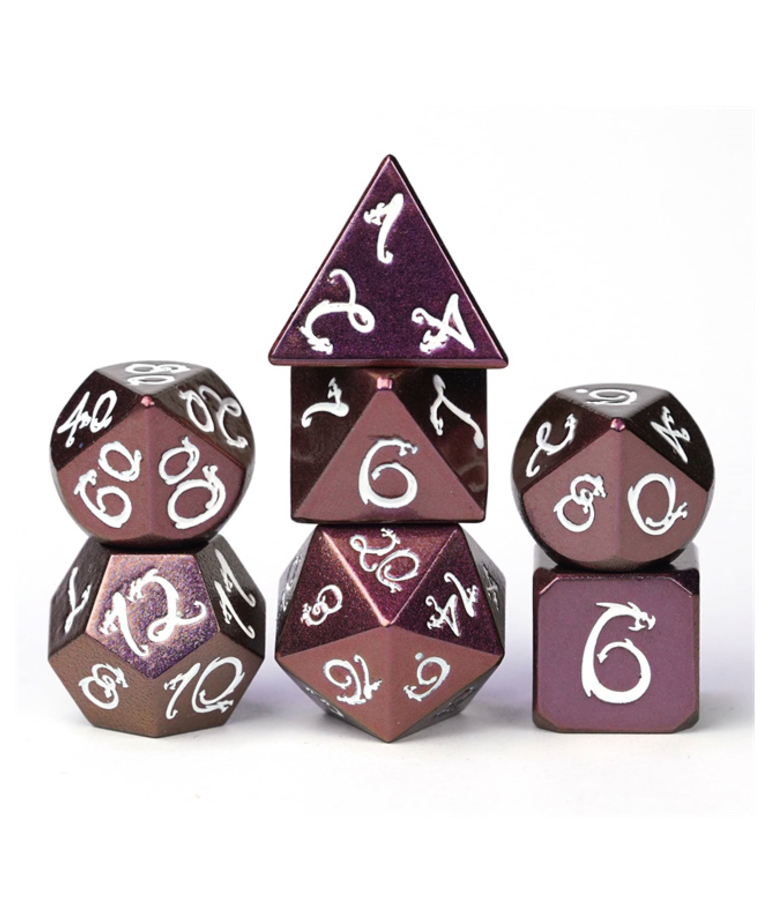 Gameopolis Dice - UDI CLEARANCE - Gameopolis Dice: Polyhedral 7-Die Set - Metal Dice - Light Changer Dragon Font - Pink