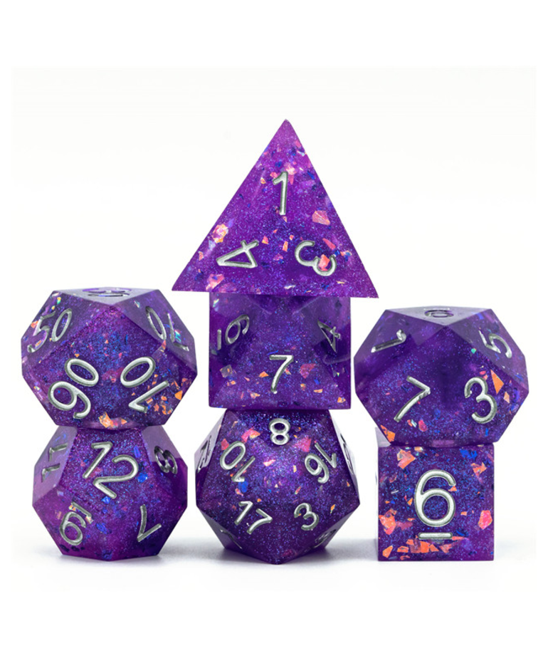 Gameopolis Dice - UDI Gameopolis Dice: Polyhedral 7-Die Set - Sharp Handmade - Purple Galaxy Dice